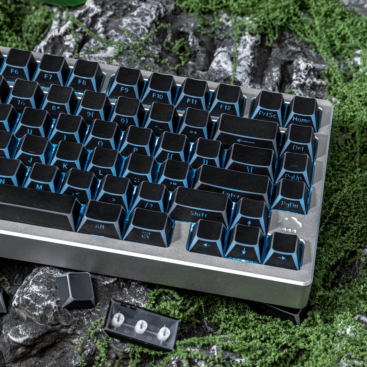 Keycap Mintcap Đen Xuyên LED Cạnh Viền Cherry PBT