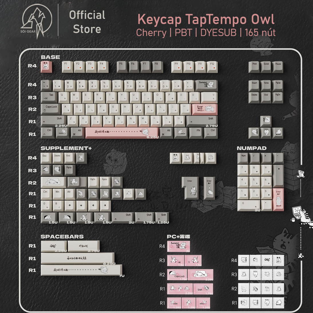[In Stock] Keycap Cherry TapTempo Owl PBT Dyesub