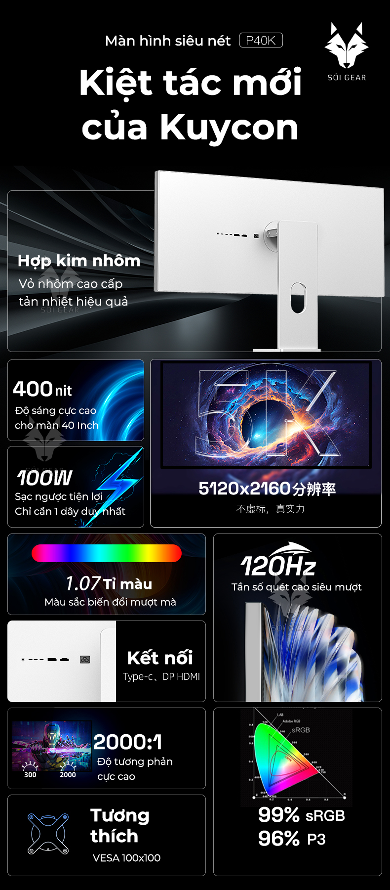 Màn hình Kuycon IPS 4K 40 Inch 120Hz P40K