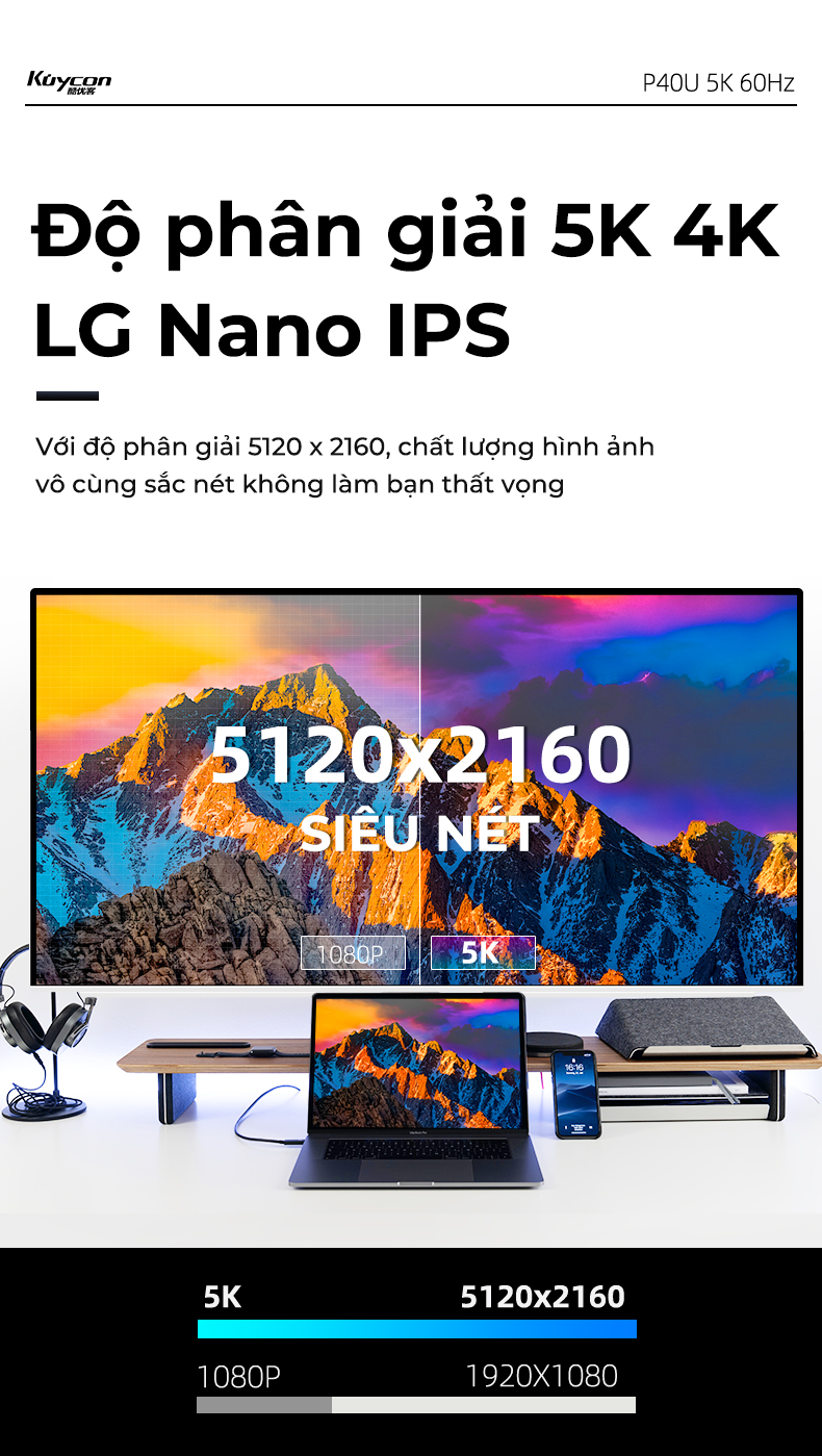 Màn hình Kuycon IPS 5K4K 60Hz 40 Inch P40U