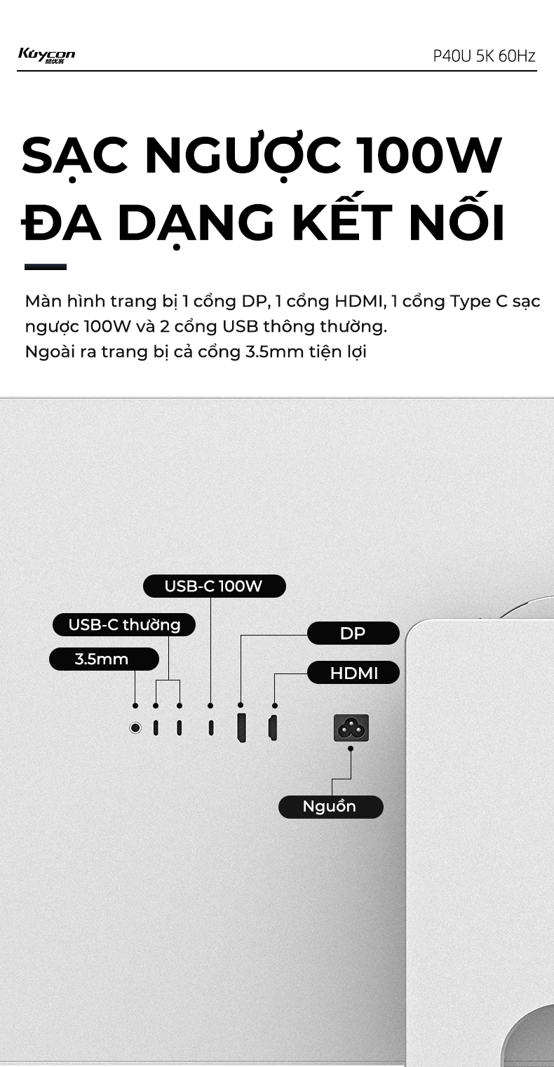 Màn hình Kuycon IPS 5K4K 60Hz 40 Inch P40U