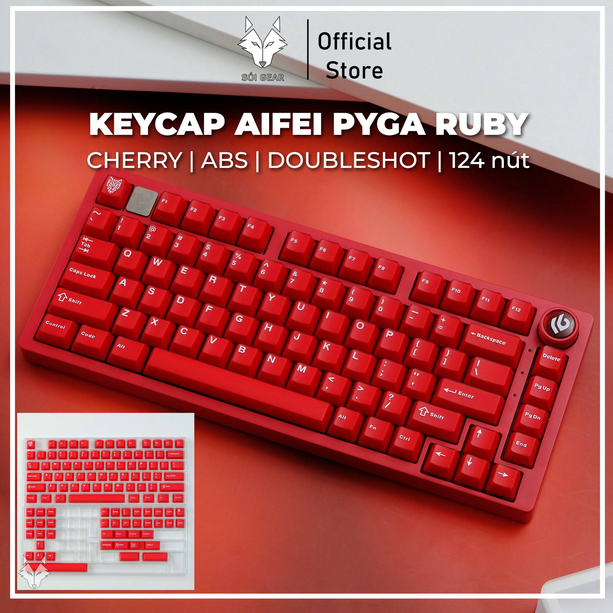 [In-stock] Keycap Cherry Aifei Pyga Ruby Semi-Transparent ABS Doubleshot