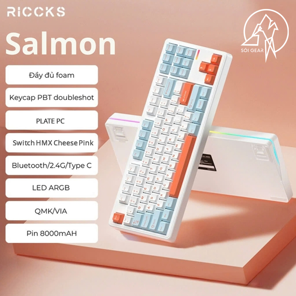 RICCKS RS8 - Bàn phím cơ Không dây 3 Mode | Mạch Xuôi HIFI | Led Viền | QMK/VIA