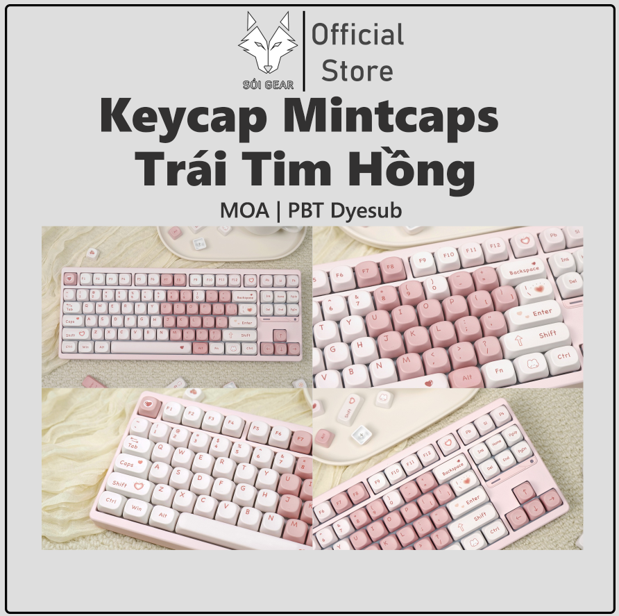 Keycap MOA Mintcaps Trái tim hồng PBT Dyesub