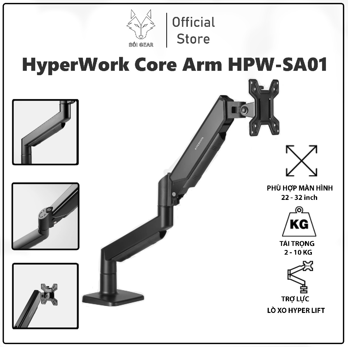 Arm màn hình HyperWork Core Arm HPW-SA01-BLK Đen