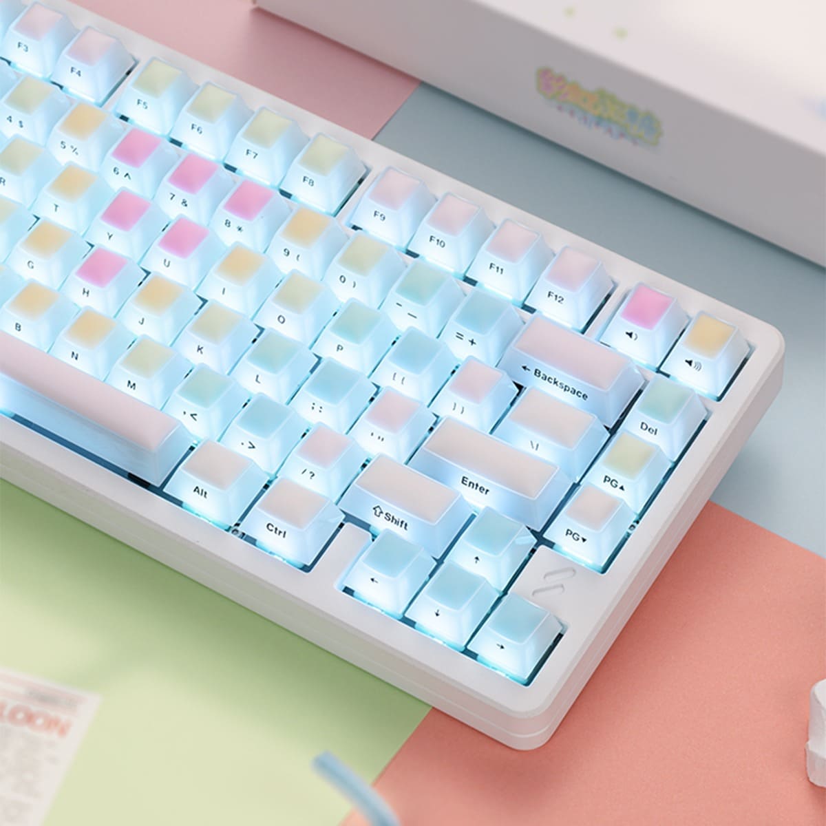 Keycap Cherry Rainbow Nail PC Xuyên led Ninja Mintcap
