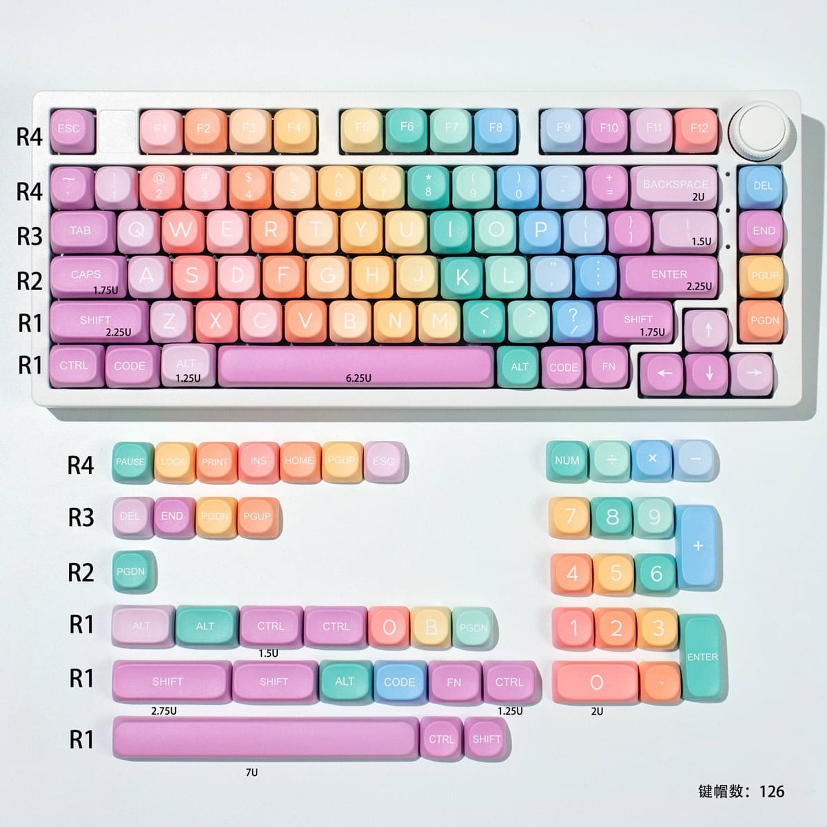 Keycap MOA Mintcaps Rainbow Hồng PBT Dyesub