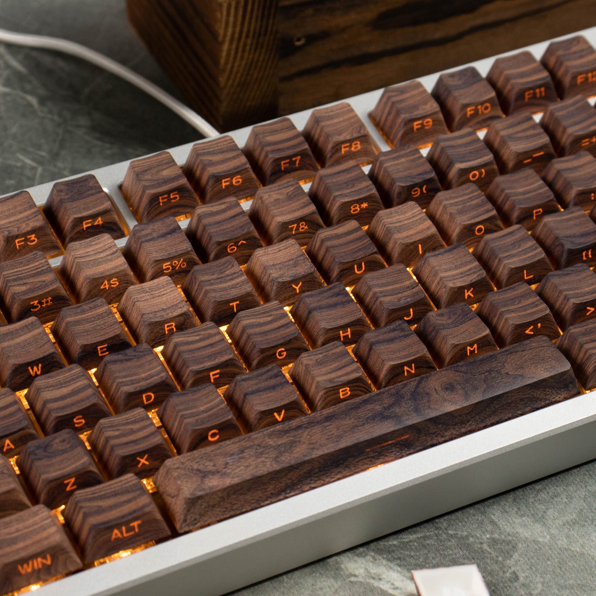 Keycap Cherry Walnut PBT Dyesub Xuyên Led