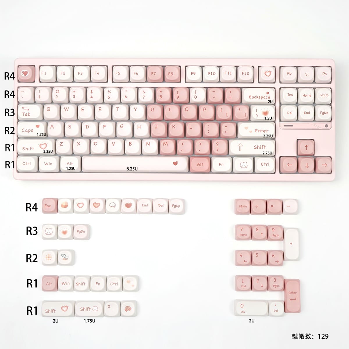 Keycap MOA Mintcaps Trái tim hồng PBT Dyesub