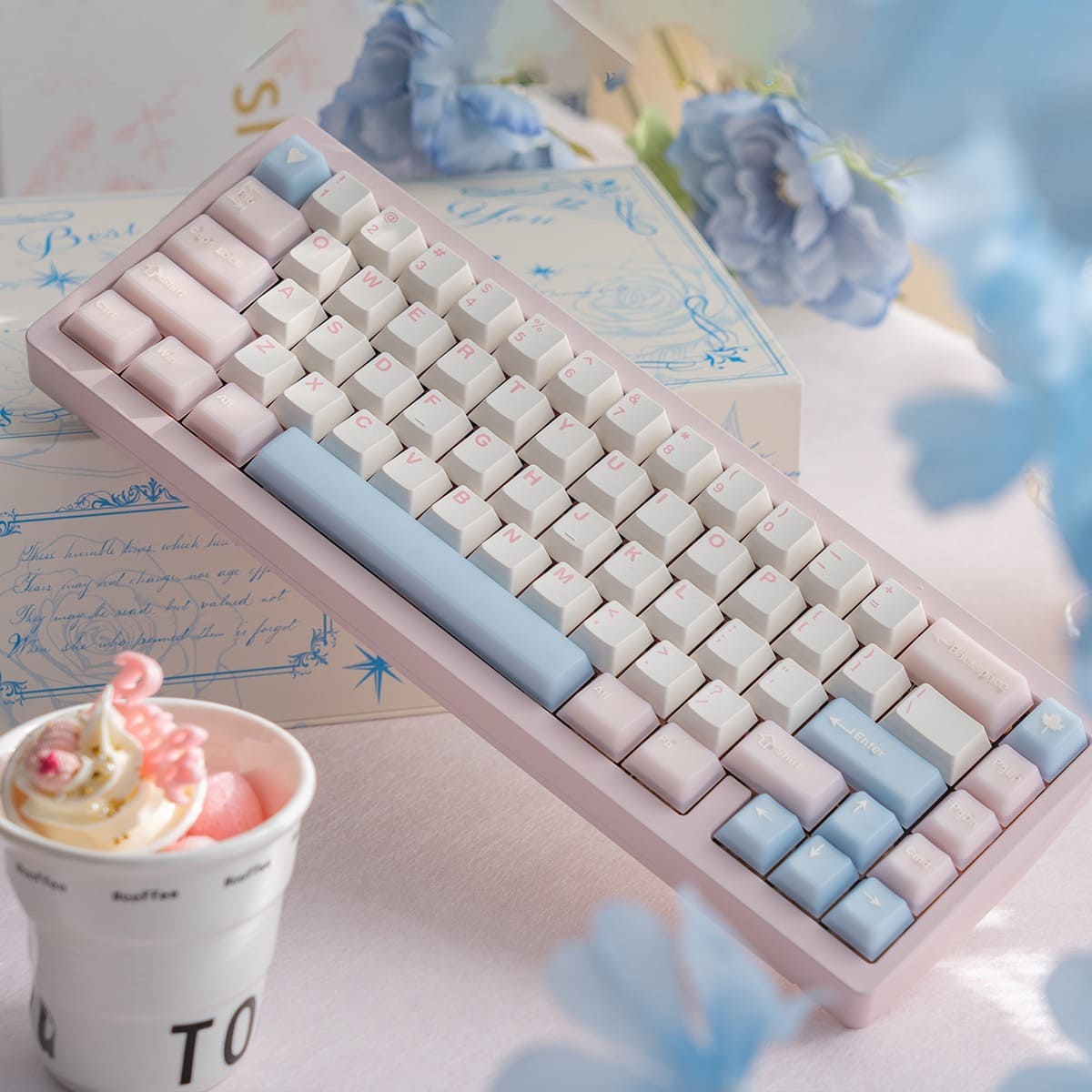 Keycap Cherry Ô long đào PC + PBT Mintcaps