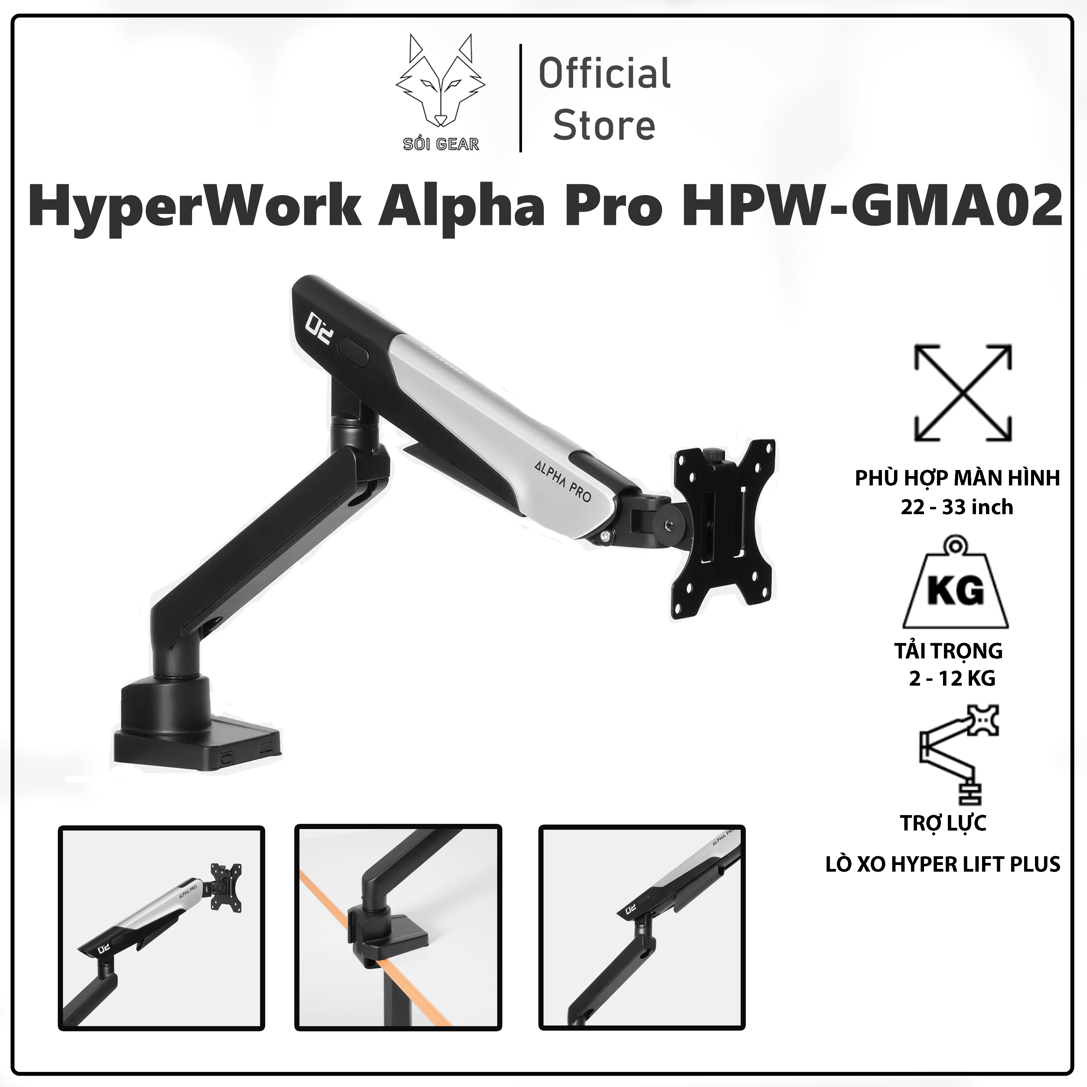 Arm màn hình HyperWork Alpha Pro HPW-GMA02-BLK Đen