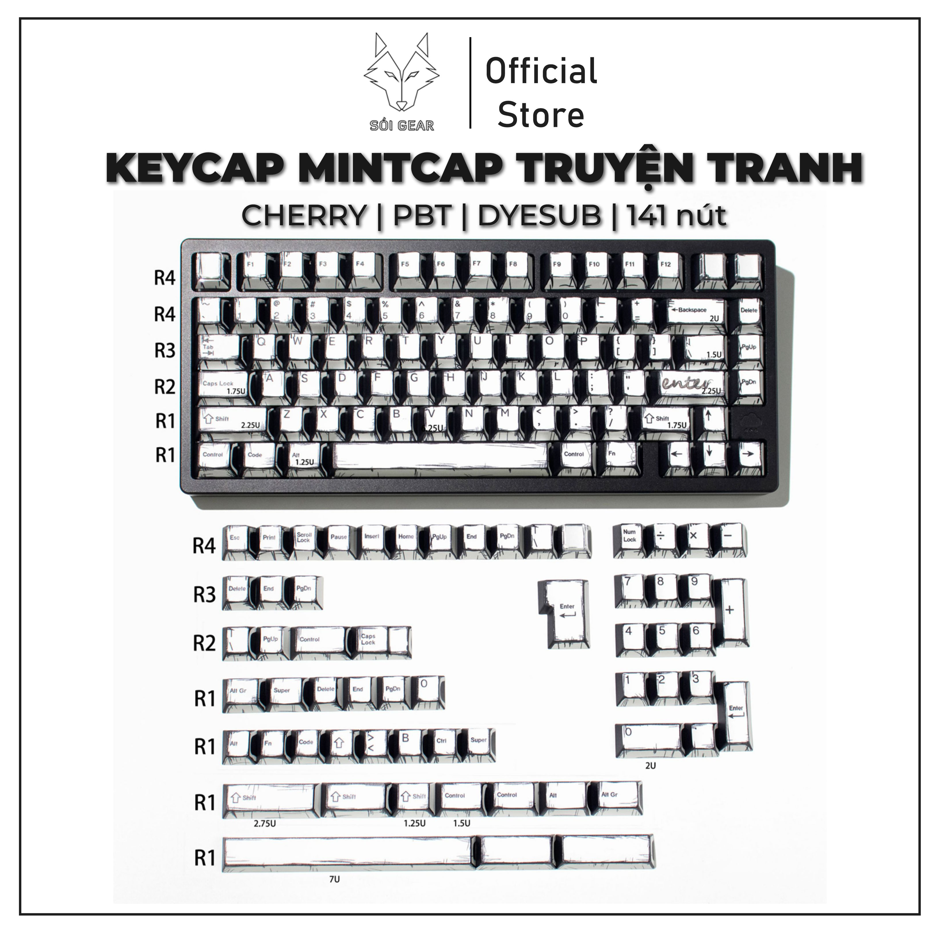 [In Stock] Keycap Cherry Mintcaps Truyện tranh PBT Dyesub - Trắng