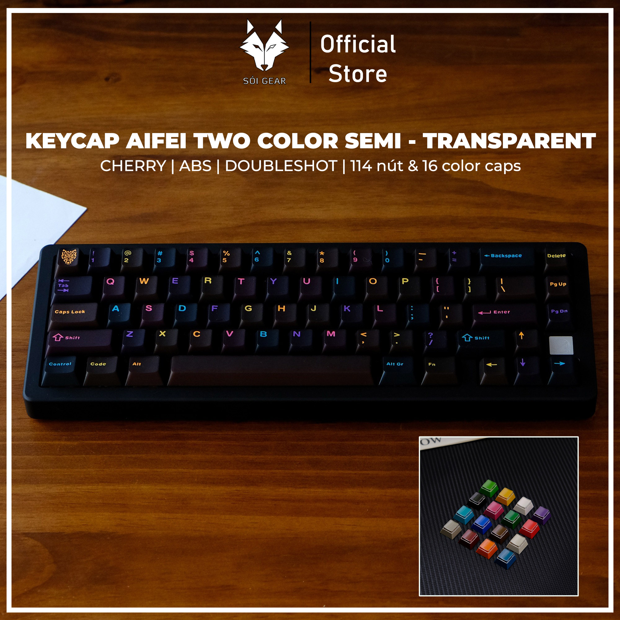 Keycap Cherry Aifei Two color Semi-Transparent Underground + 16 color caps ABS Doubleshot