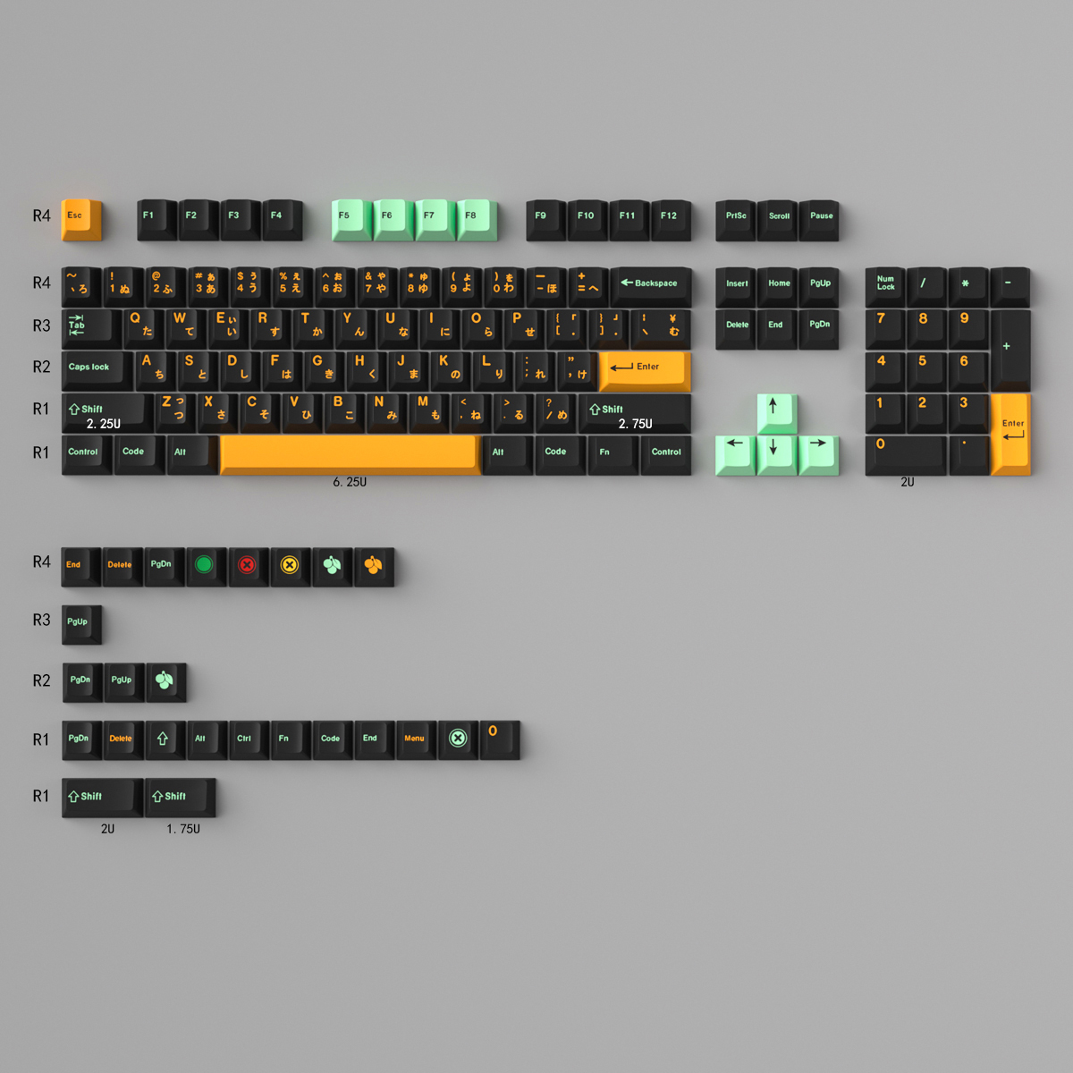Keycap Cherry Mintcaps Minimalist Black Yellow Green PBT Dyesub - Japanese