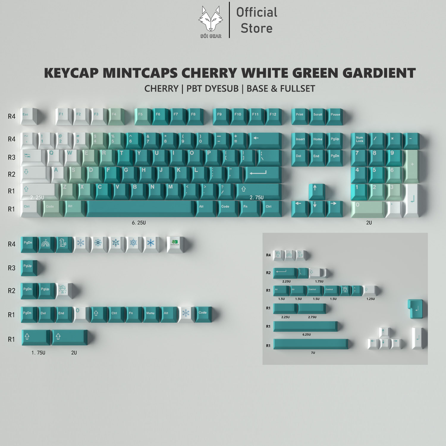 Keycap Mintcaps Cherry PBT Dyesub White Green Gradient