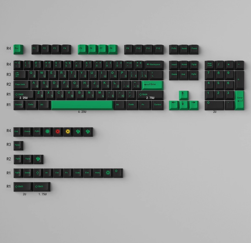 Keycap Cherry Mintcaps Minimalist Black Green PBT Dyesub