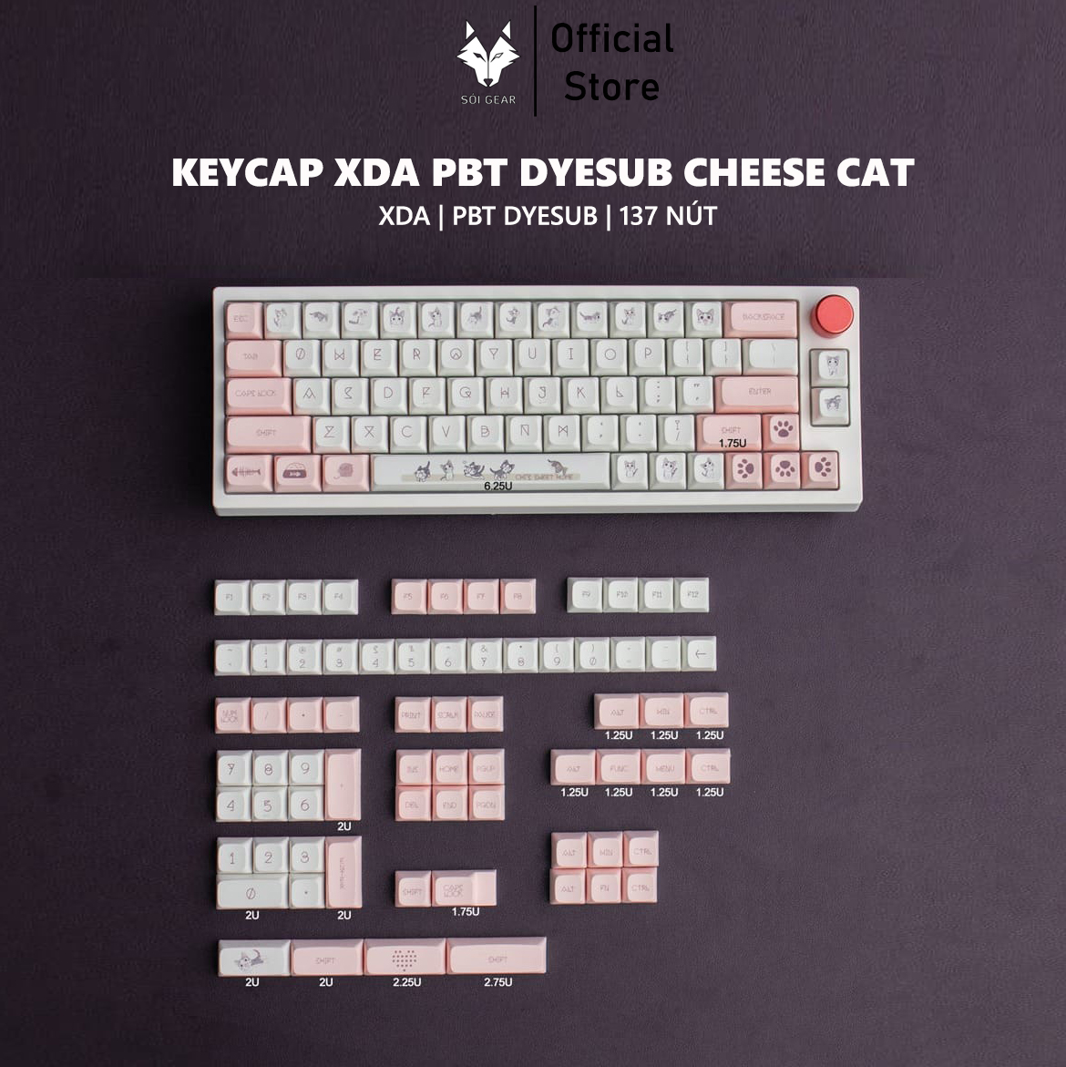 Keycap XDA PBT Dyesub Cheese Cat