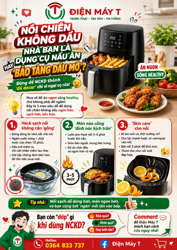 “Đừng Để Nồi Chiên Không Dầu Thành ‘Bảo Tàng Dầu Mỡ’ Trong Bếp!”