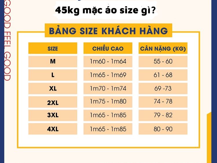 45kg mặc áo size gì? Hướng dẫn chọn size cho người 45kg