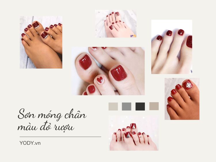 99 mẫu nail sơn móng chân màu đỏ rượu cực quyến rũ