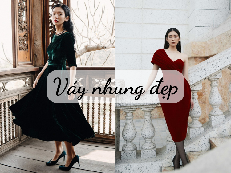 Váy nhung cao cấp Palvin T06181 váy xòe tay lửng  Palvin