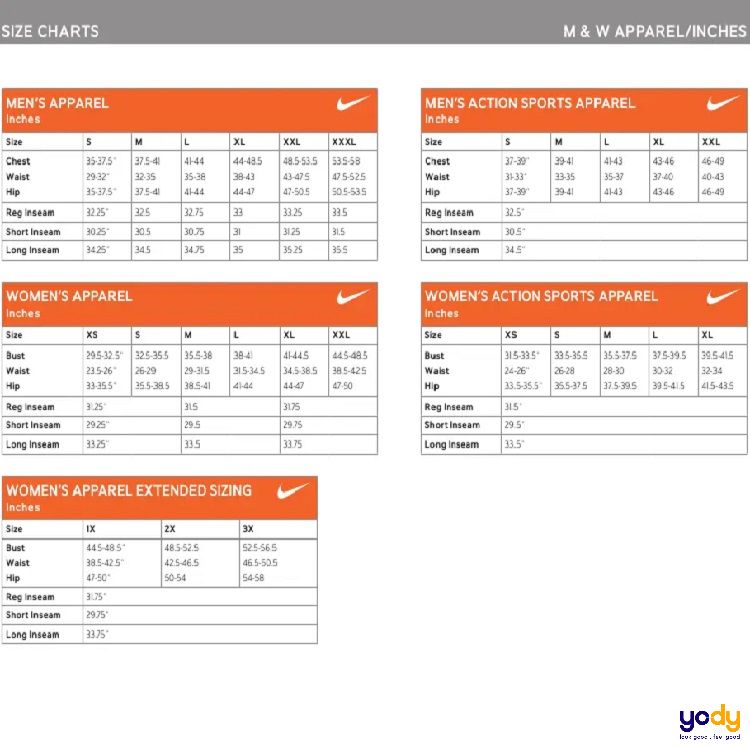 Bảng size thương hiệu Nike