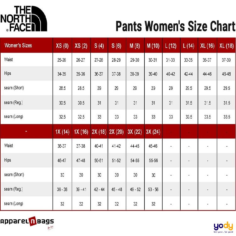 Bảng size thương hiệu The North Face