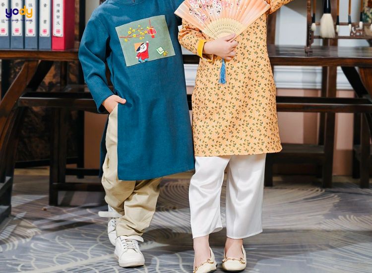 Sử dụng quần jeans cho các bé mặc cùng áo dài thay đổi