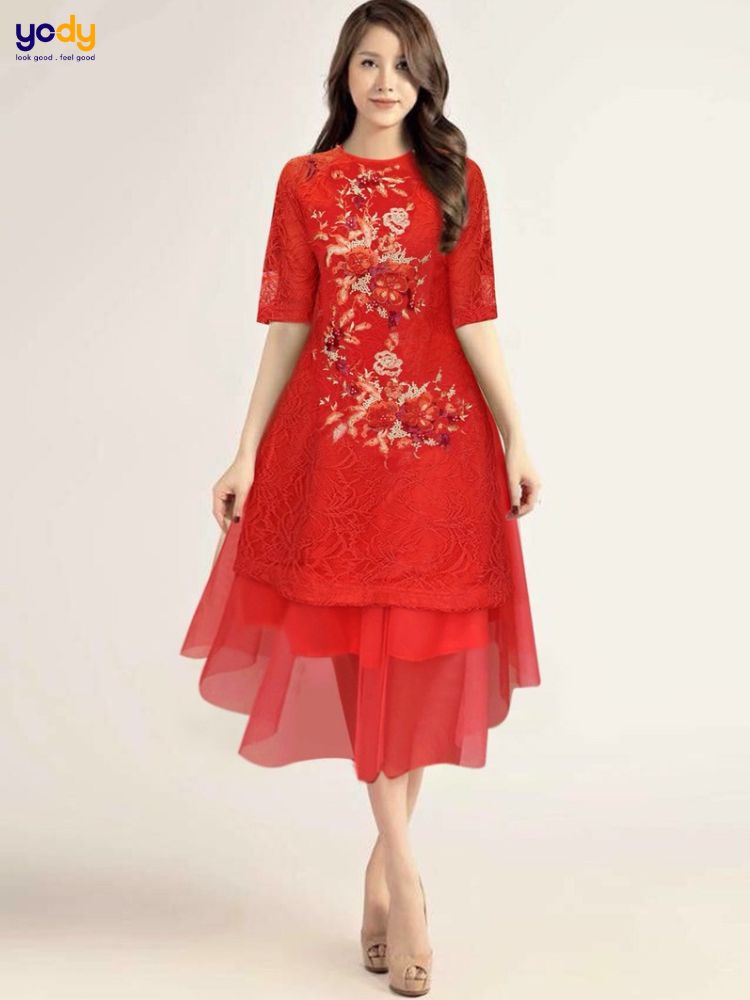 Quần áo bé gái: Set áo dài cách tân cho bé kèm mấn và chân váy hàng thiết  kế từ 8kg đến 10kg màu đỏ