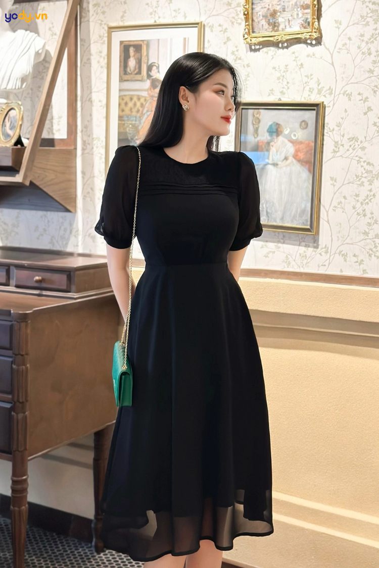 Áo đầm tay dài sang trọng đơn sắc