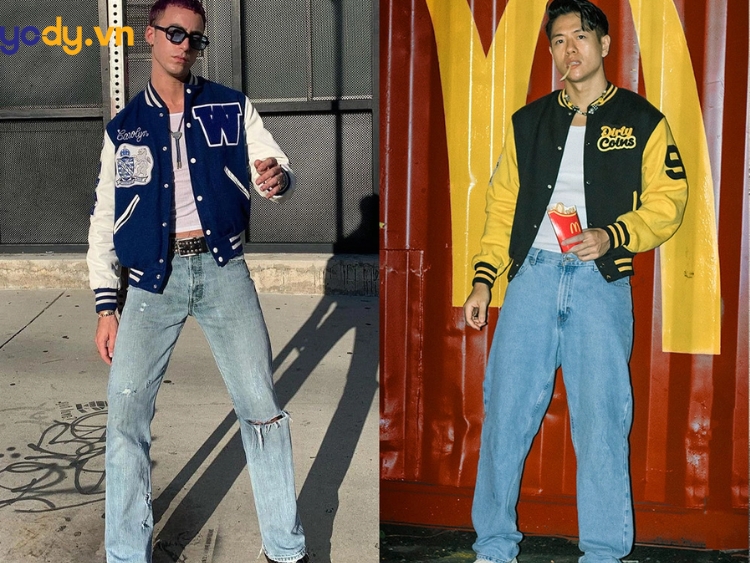 Varsity jacket và quần jeans