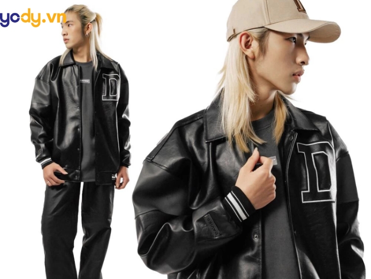 Mix varsity jacket cùng quần da cực đỉnh