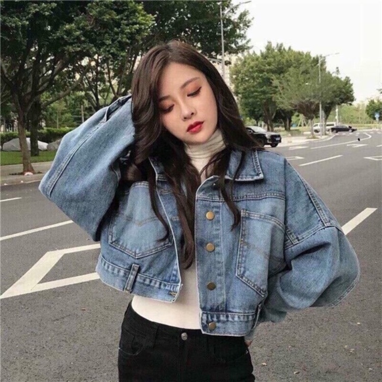 áo khoác jean nữ croptop dáng basic