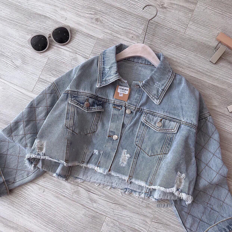 áo khoác jean nữ croptop rách