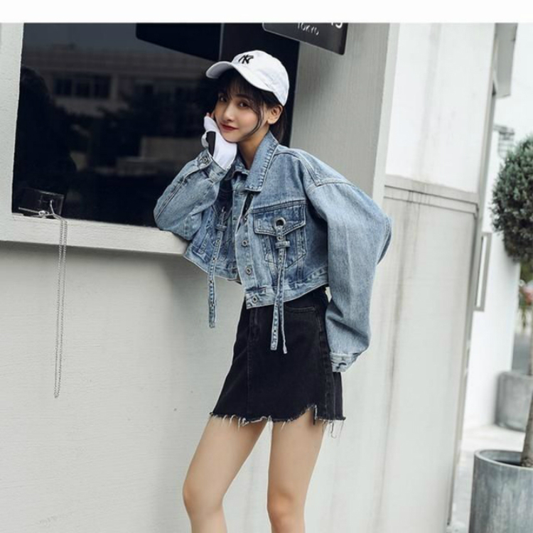 áo khoác jean nữ croptop phối chân váy ngắn