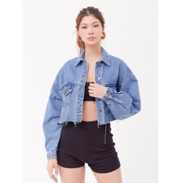 áo khoác jean nữ croptop phối áo ống