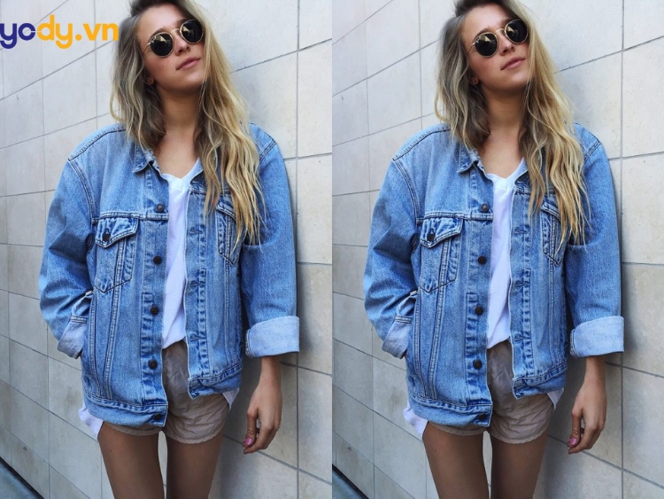 Áo khoác jean oversize  kết hợp quần short