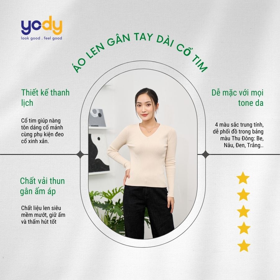 Áo Len Gân Nữ Tay Dài Cổ Tim