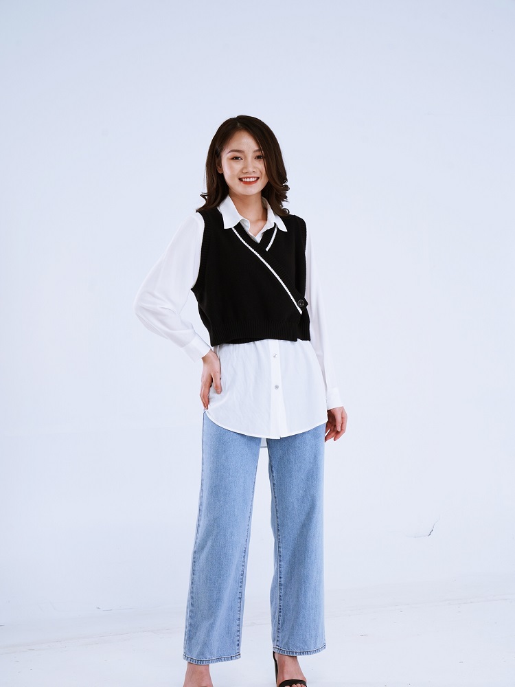 áo len phối sơ mi