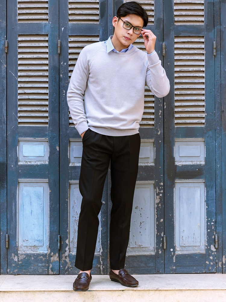 áo len phối sơ mi