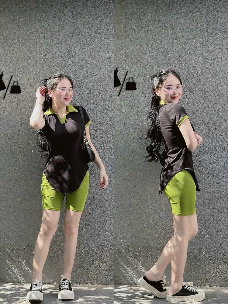 Áo polo nữ mặc với quần legging thoải mái