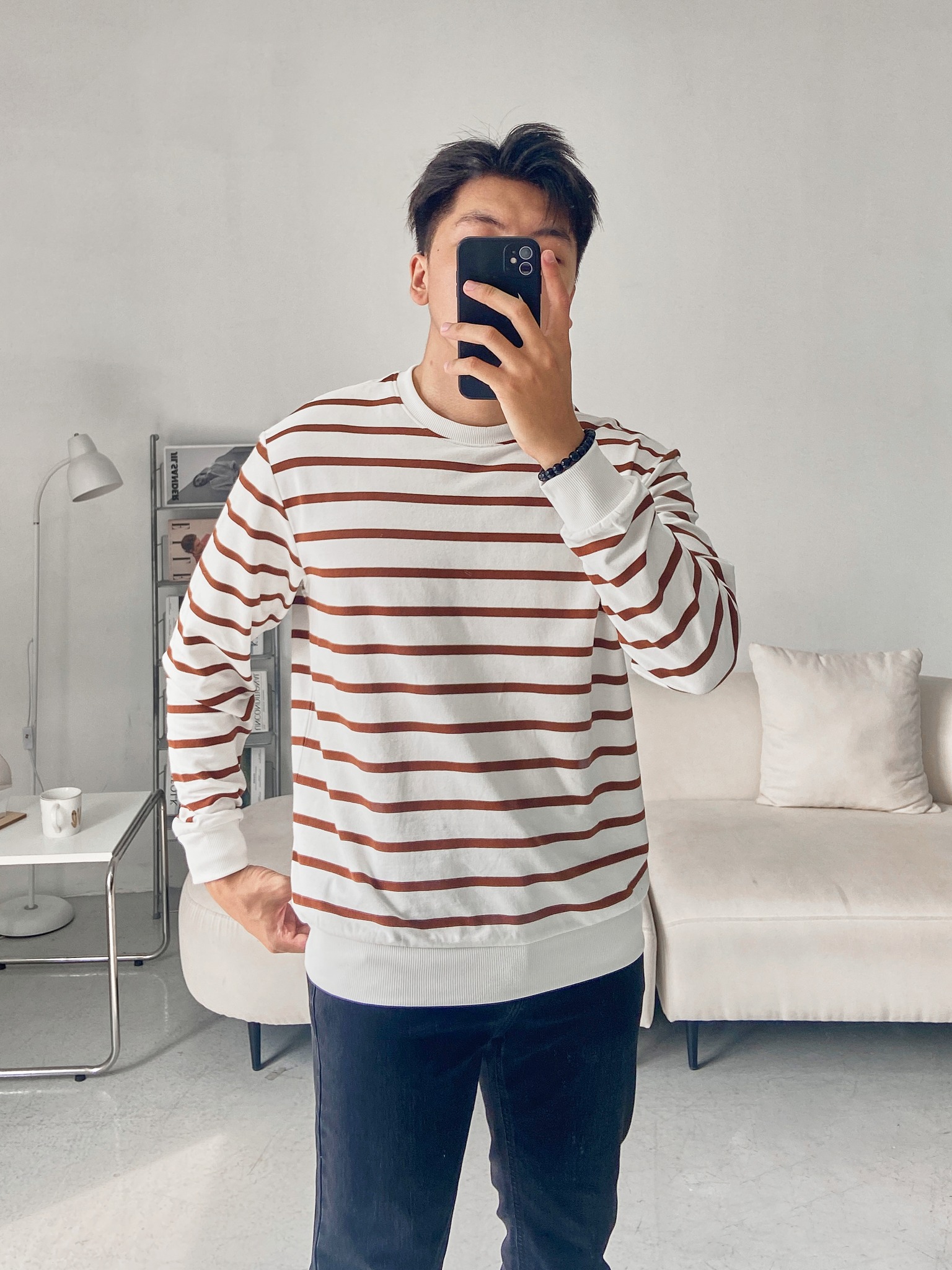 Áo thun thu đông nam họa tiết kẻ ngang hiện đại