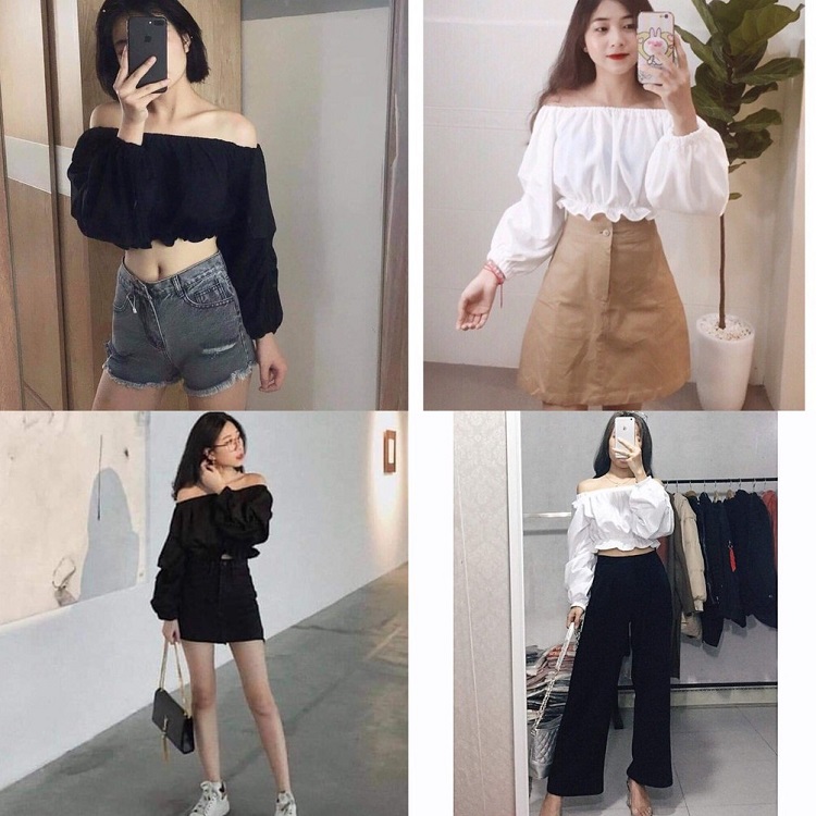 Set Chân Váy Dài Kèm Áo Croptop Trễ Vai Chất Đũi M559 - Lisa