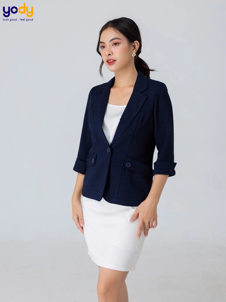 Áo vest dáng ôm, cổ sen, dài tay (Set bộ cứng F252622)