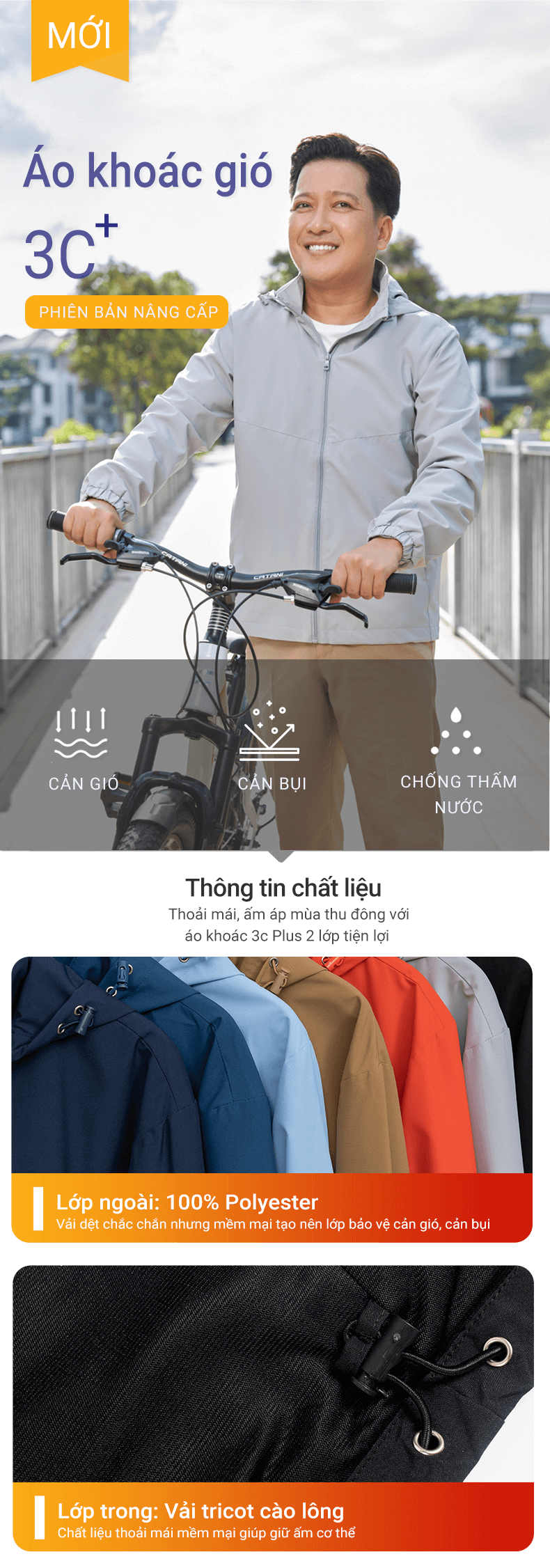 Áo Khoác Gió Nam 3C Plus