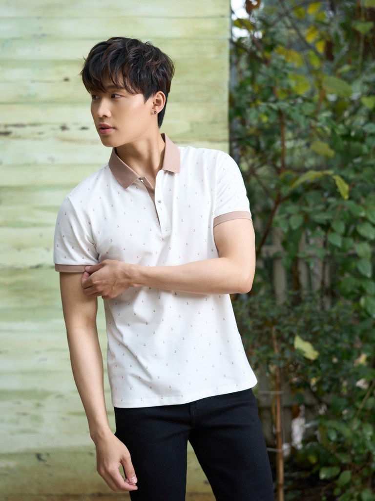 Áo Polo Nam Mắt Chim Dáng Suông Họa Tiết Mỏ Neo