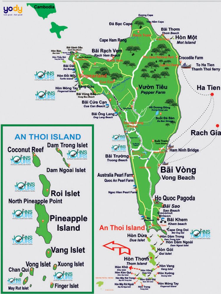 Bản đồ Phú Quốc bằng tiếng Anh cho du khách nước ngoài