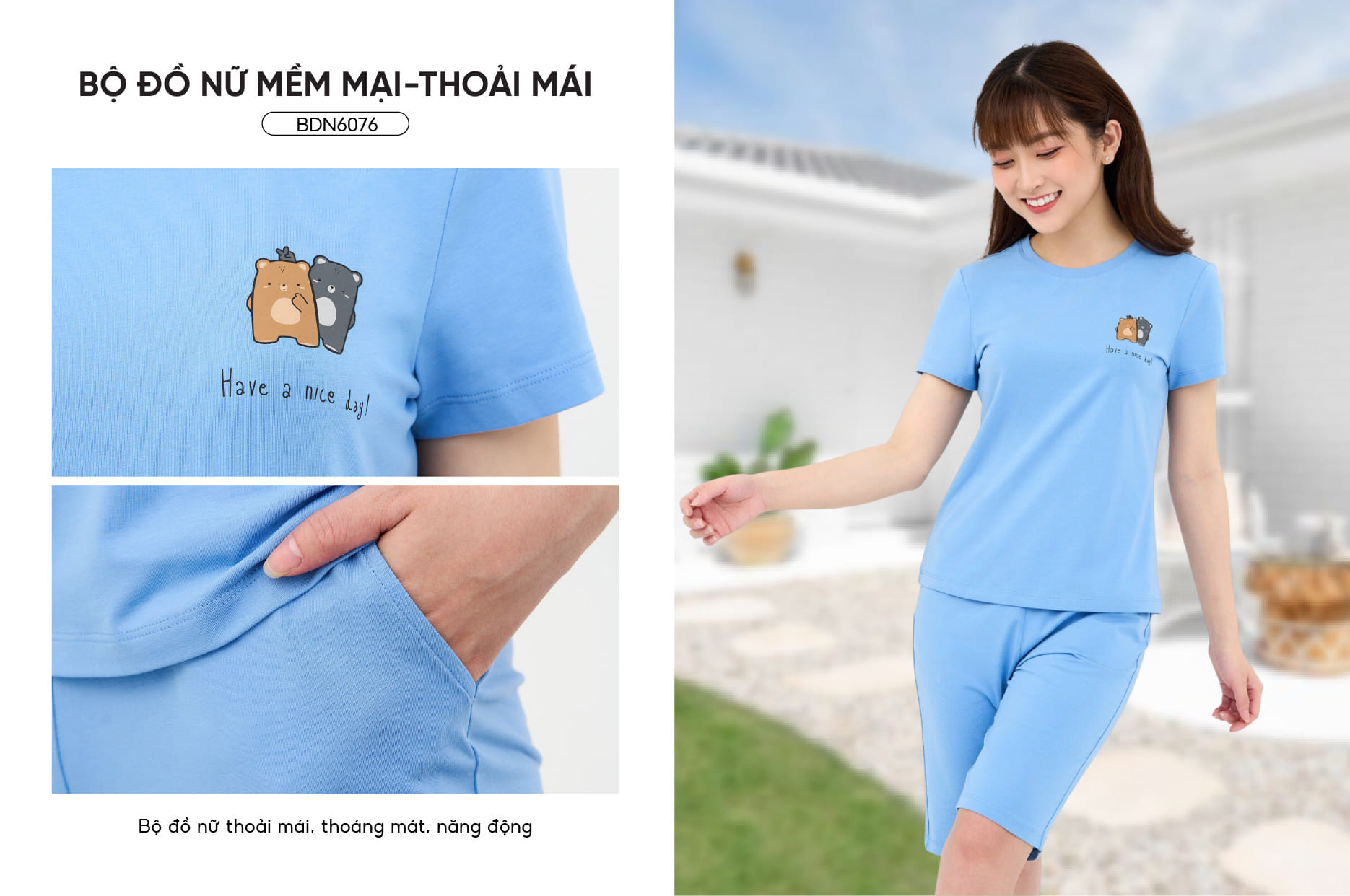 Đồ Bộ Nữ Lửng In Gấu Cotton 95/5