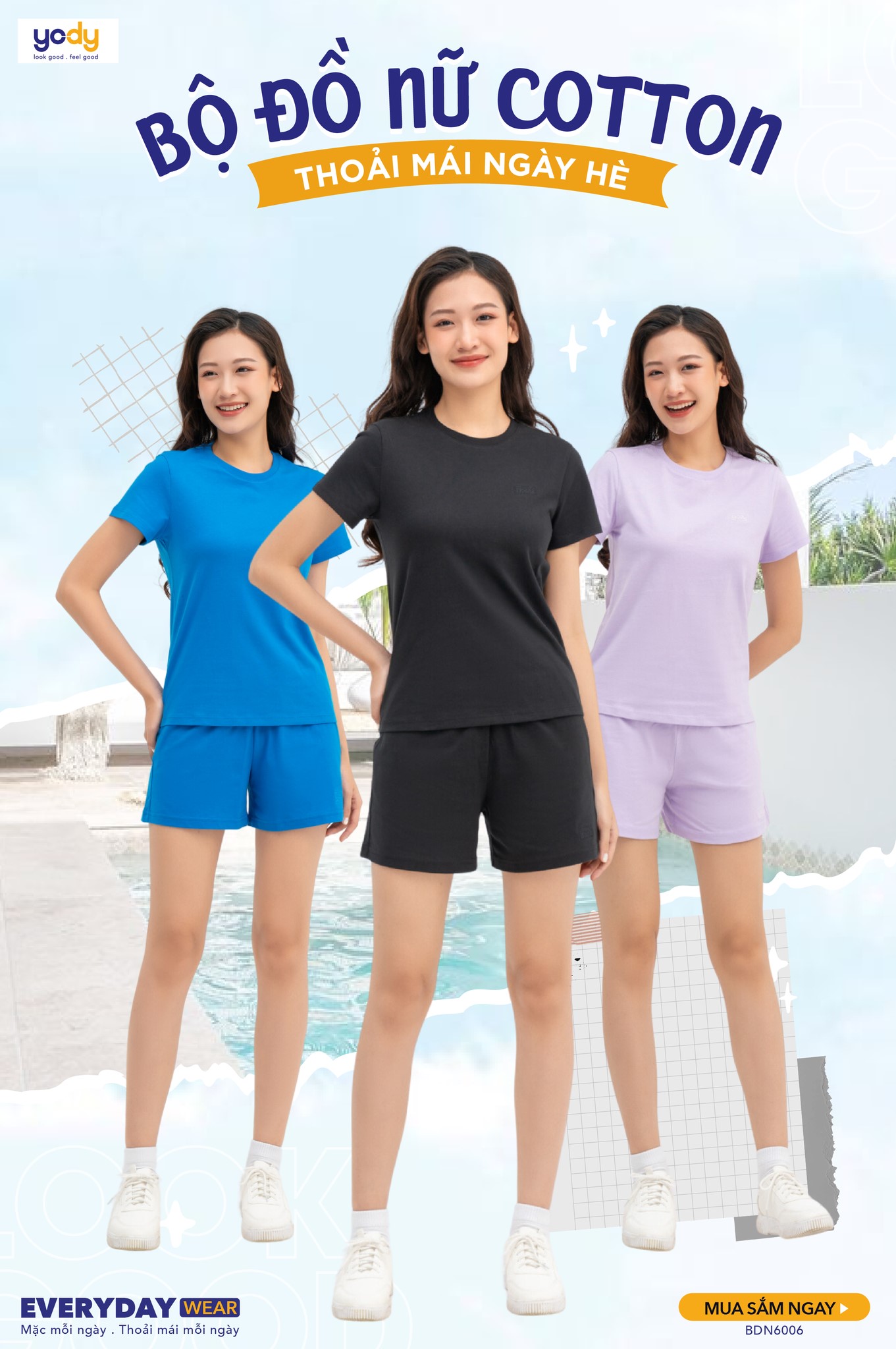 Đồ Bộ Nữ Quần Short Thêu Logo Cotton USA