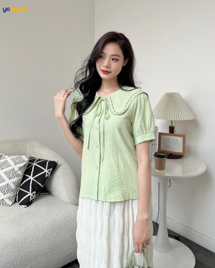 Sơ mi nữ thiết kế cổ lá sen